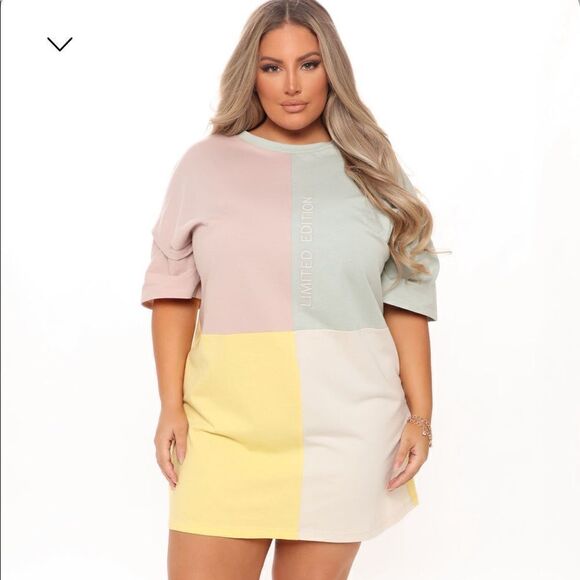 NWT Fashion Nova Limited Edition Colorblock Tee Dress - Sage - XL - Picture 1 of 15